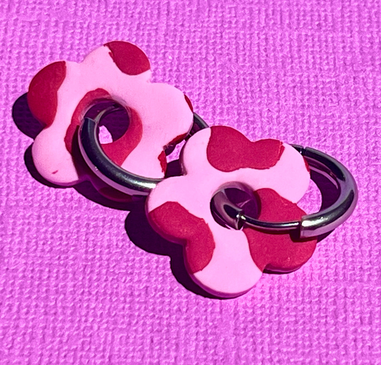 Pink Cowprint Flower Hoops