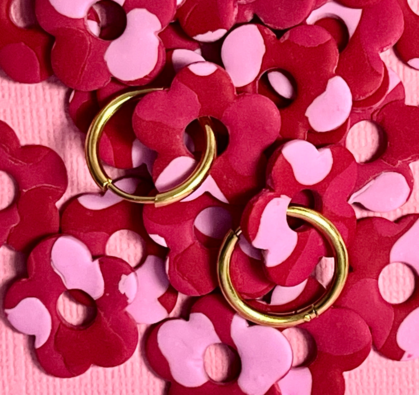 Pink Cowprint Flower Hoops